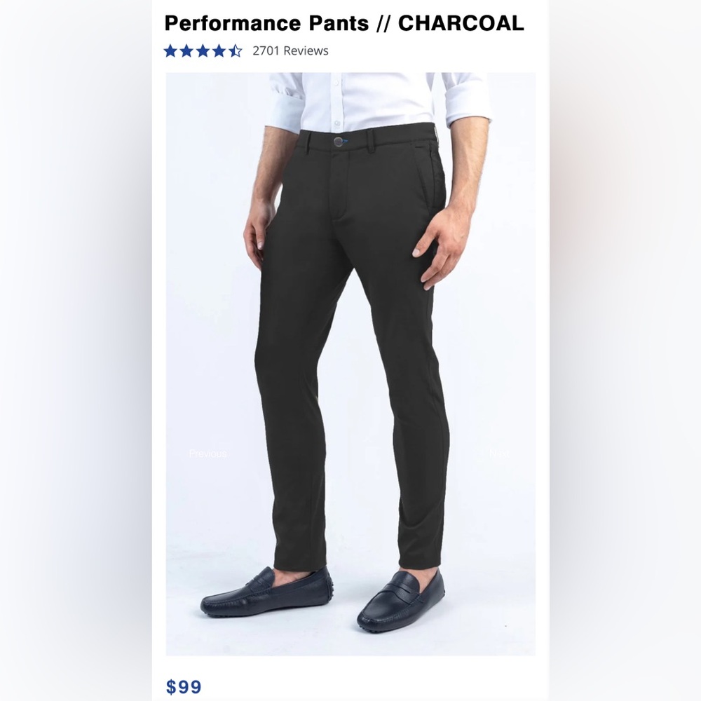 TWILLORY The Performance Pants Sz 40X32 Sweat Wicking Charcoal Gray Orig $100